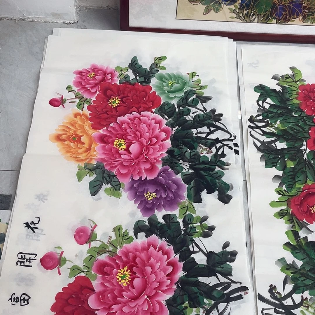 国画国画作品原稿四尺横幅白底五彩