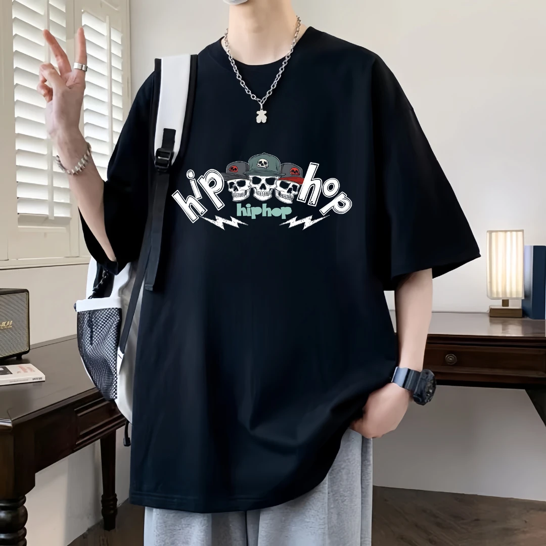 港风潮牌高街美式短袖T恤男夏季2025新款宽松半袖ins重磅纯棉恤