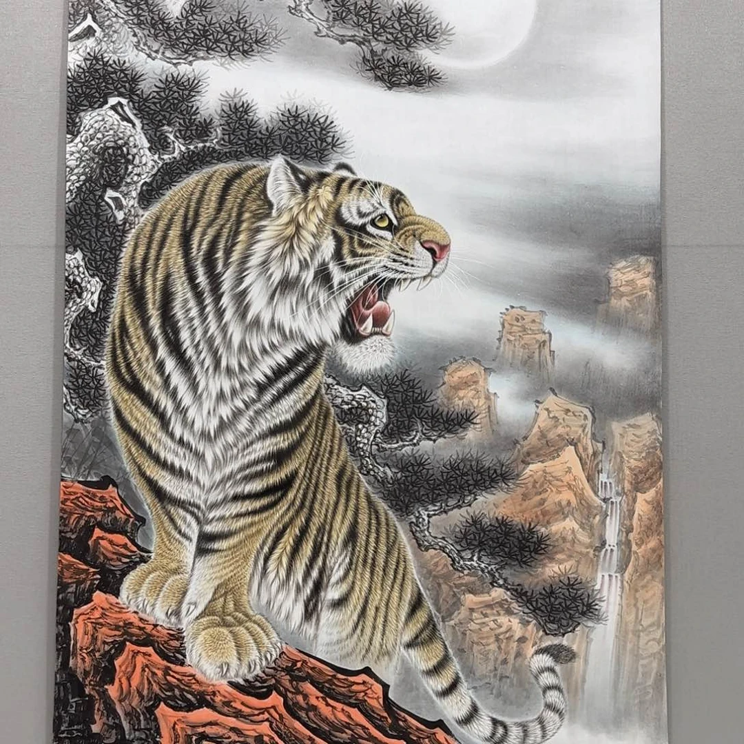 国画竖幅六尺精品上山虎贾敏