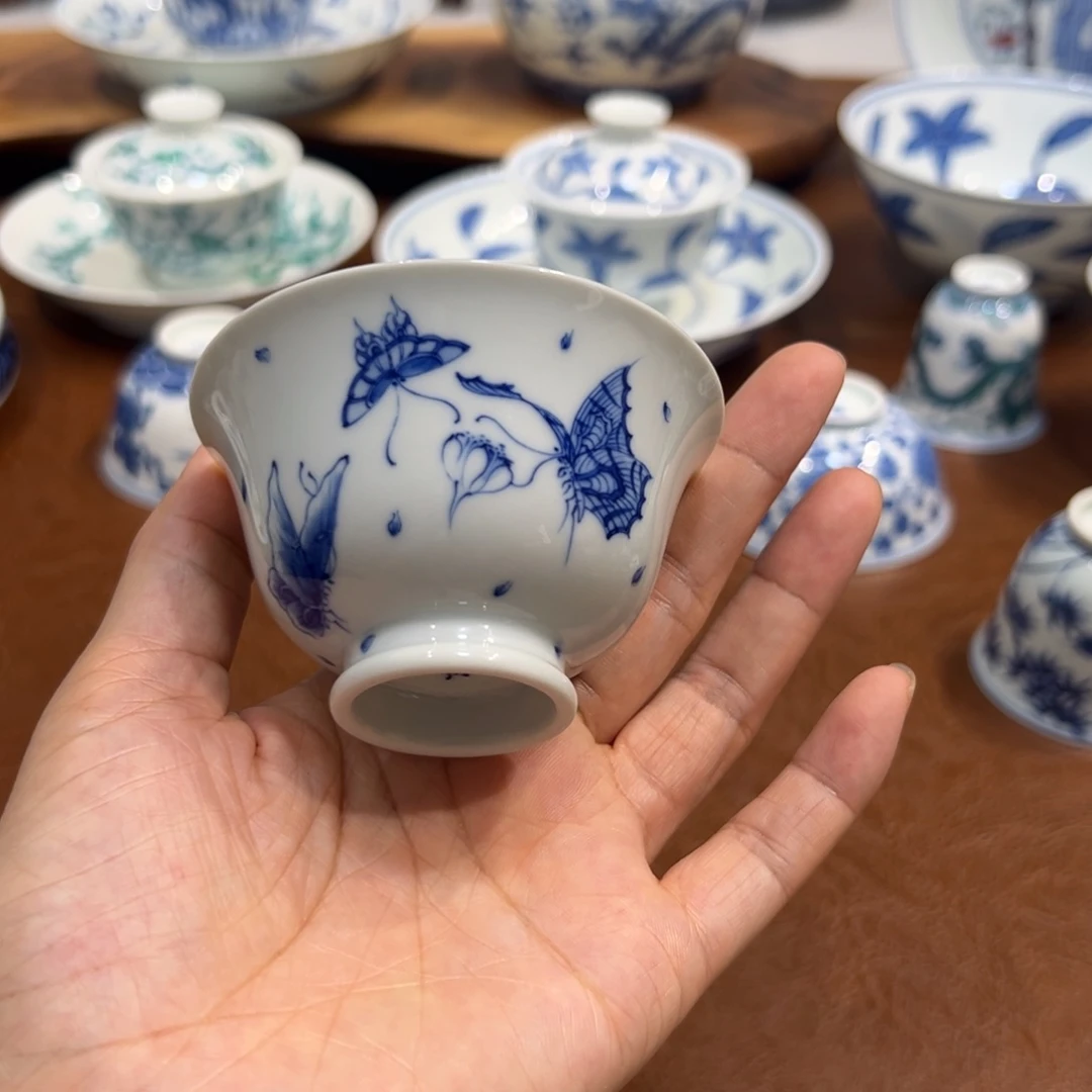 杯子青花蝴蝶主人杯纯手工