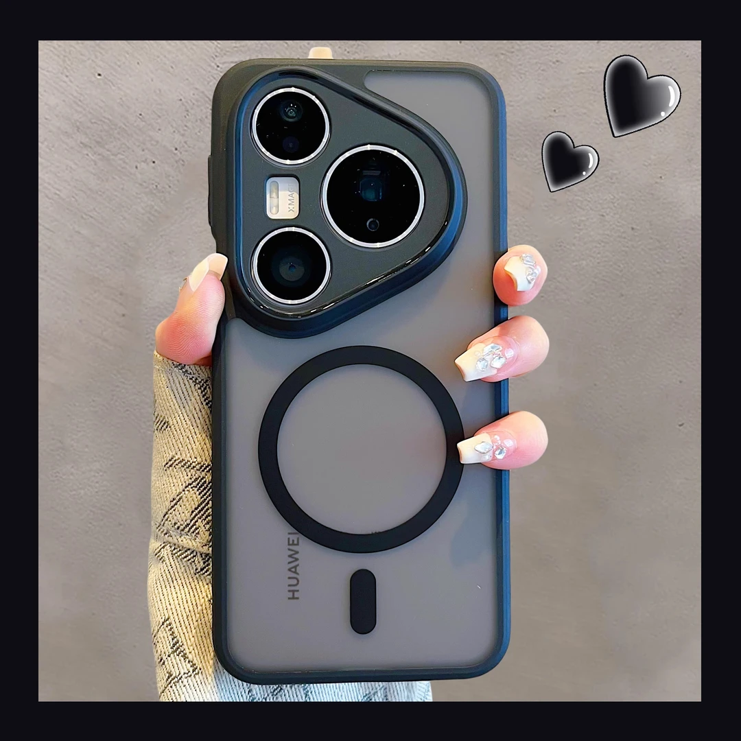 适用华为pura80pro+新款手机壳简约透黑mate70pro磁吸mate60p防摔