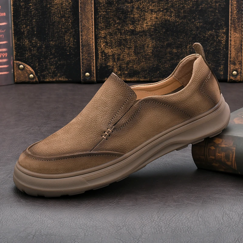 春夏款真皮男鞋头层牛皮软皮软底耐磨男士皮鞋休闲透气厚底一脚蹬