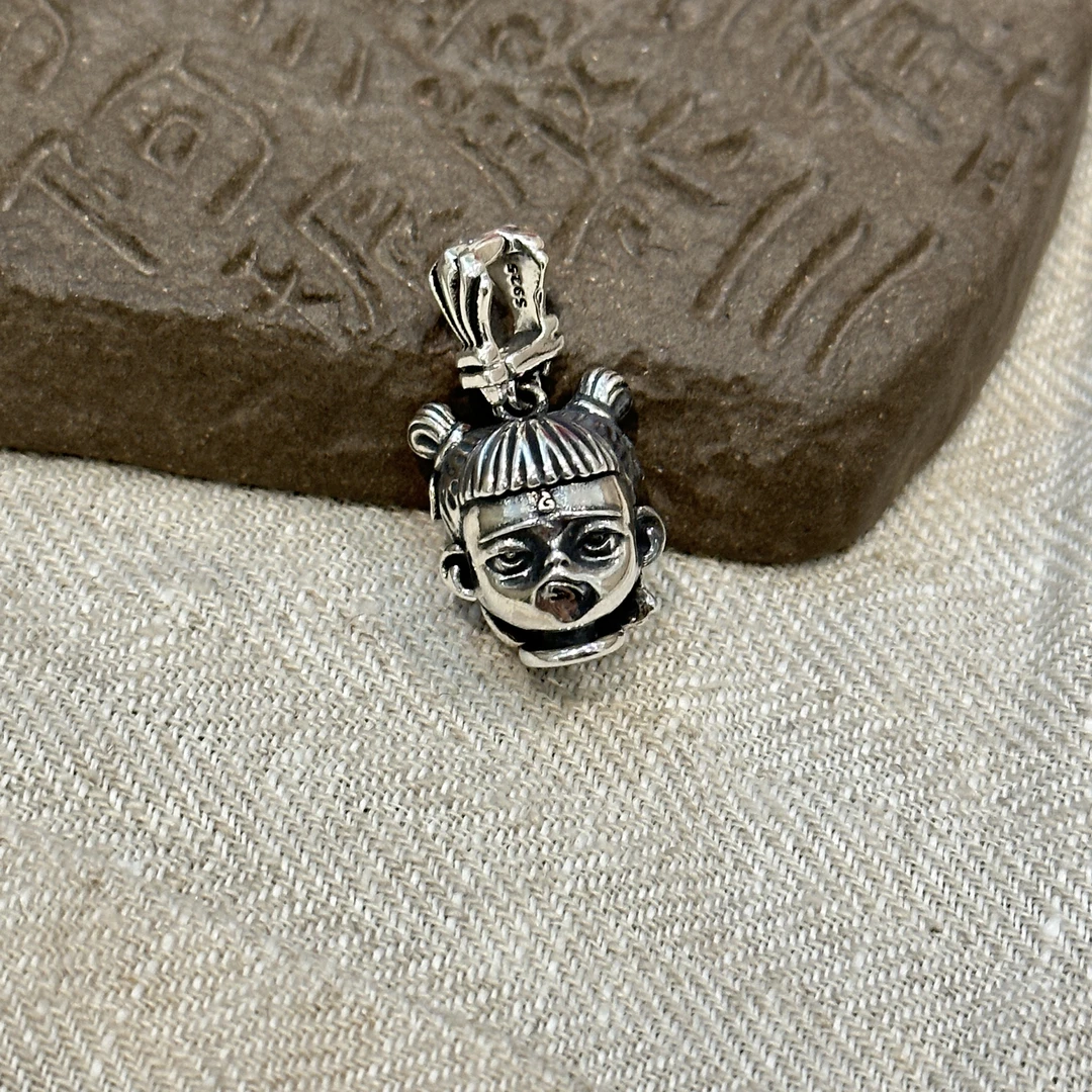 吊坠925银 M8259<非晚>S925银做旧哪吒吊坠 小众设计感精致