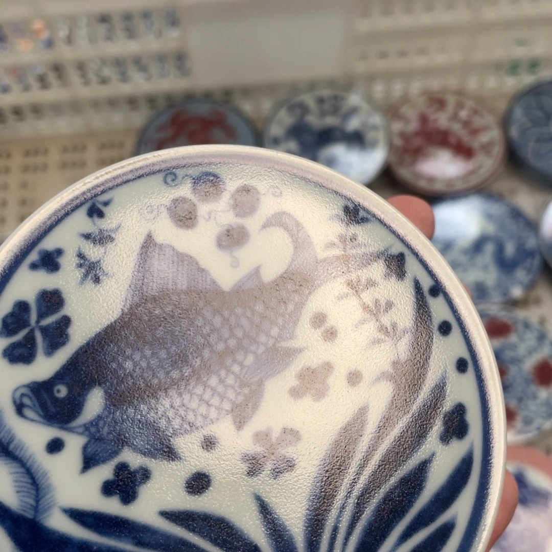瓷片景德镇青花鱼藻纹盖置