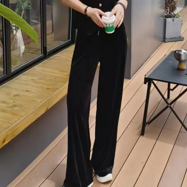 邹先森8117-28 秋季金丝绒黑色阔腿裤女秋款宽松高腰显瘦舒适
