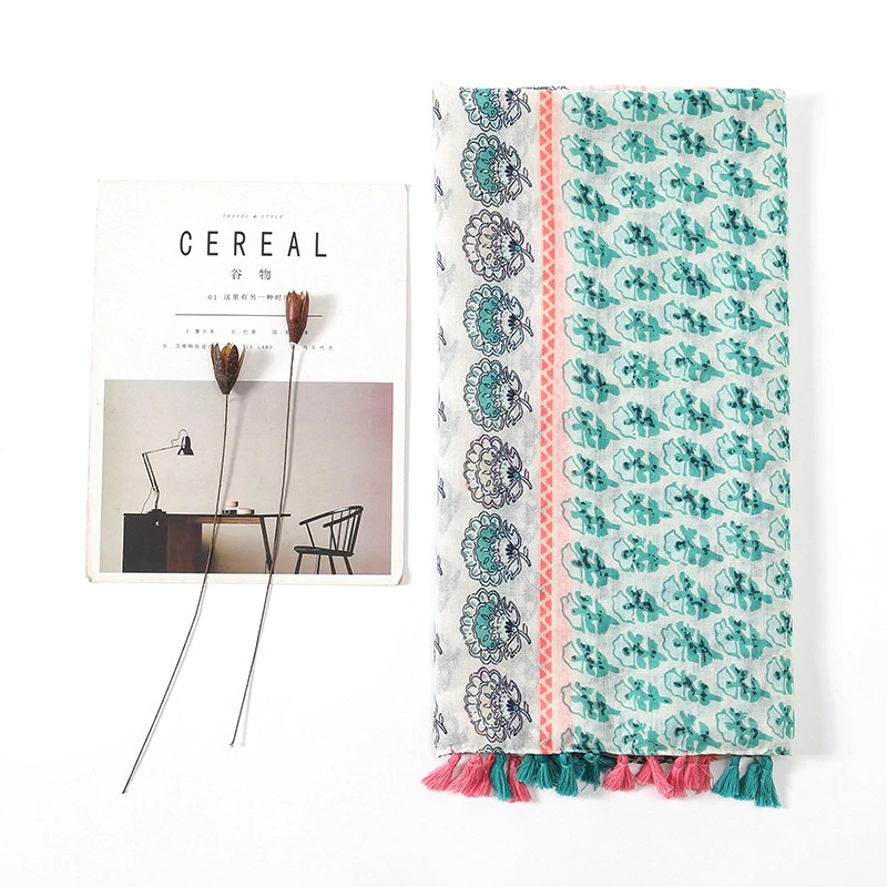 【百变防晒披肩】文艺印花巴厘纱复古沙滩旅游防嗮夏天薄款流苏围巾