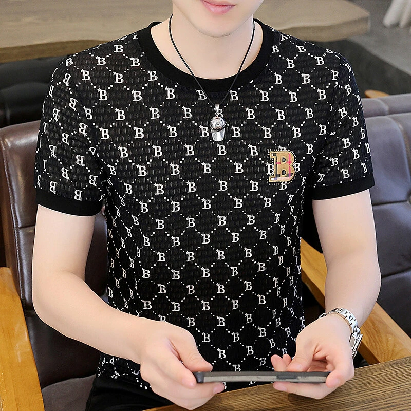 2024年夏季新款欧货重工艺撞色潮流男士圆领T恤短袖