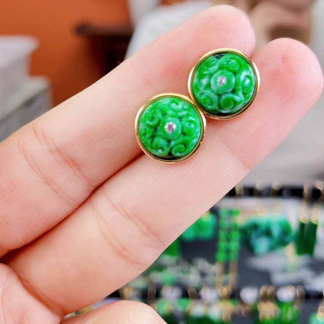 银S925镶嵌翡翠耳饰