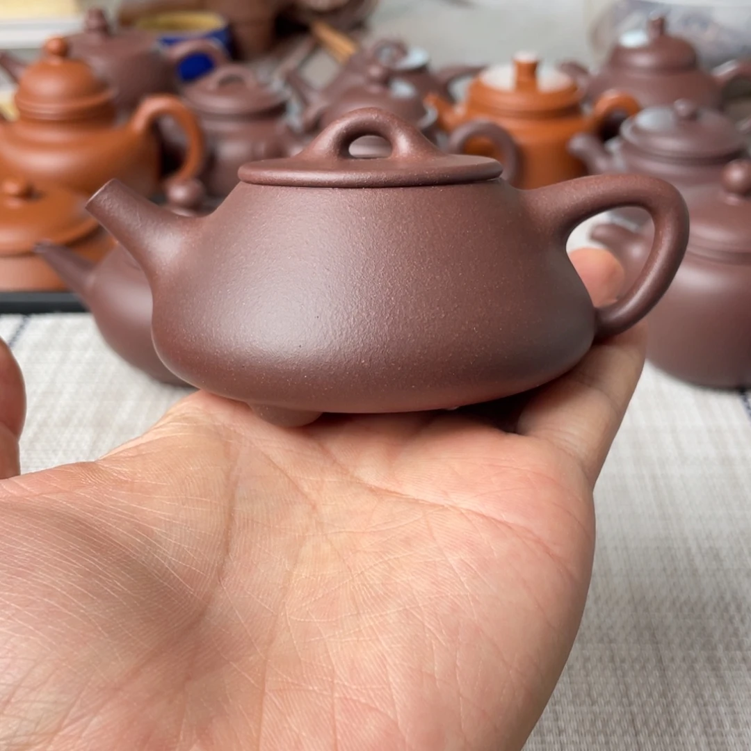 紫砂茶壶半手工老紫泥平盖石瓢壶120cc