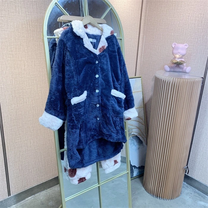 LC28爱六甲深蓝色孕妇珊瑚绒服套装M90-130 L140XL150XXL160