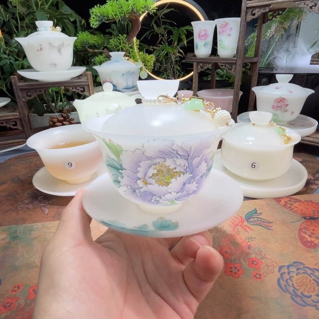 漳***方冰晶璞玉素烧手绘牡丹紫色