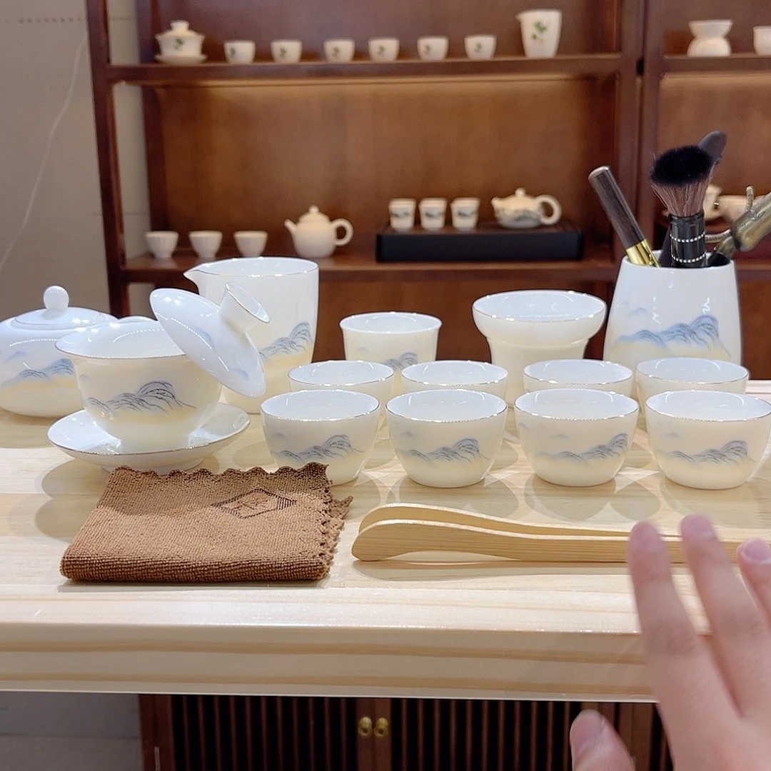 瓷片玄致羊脂玉瓷茶具套装