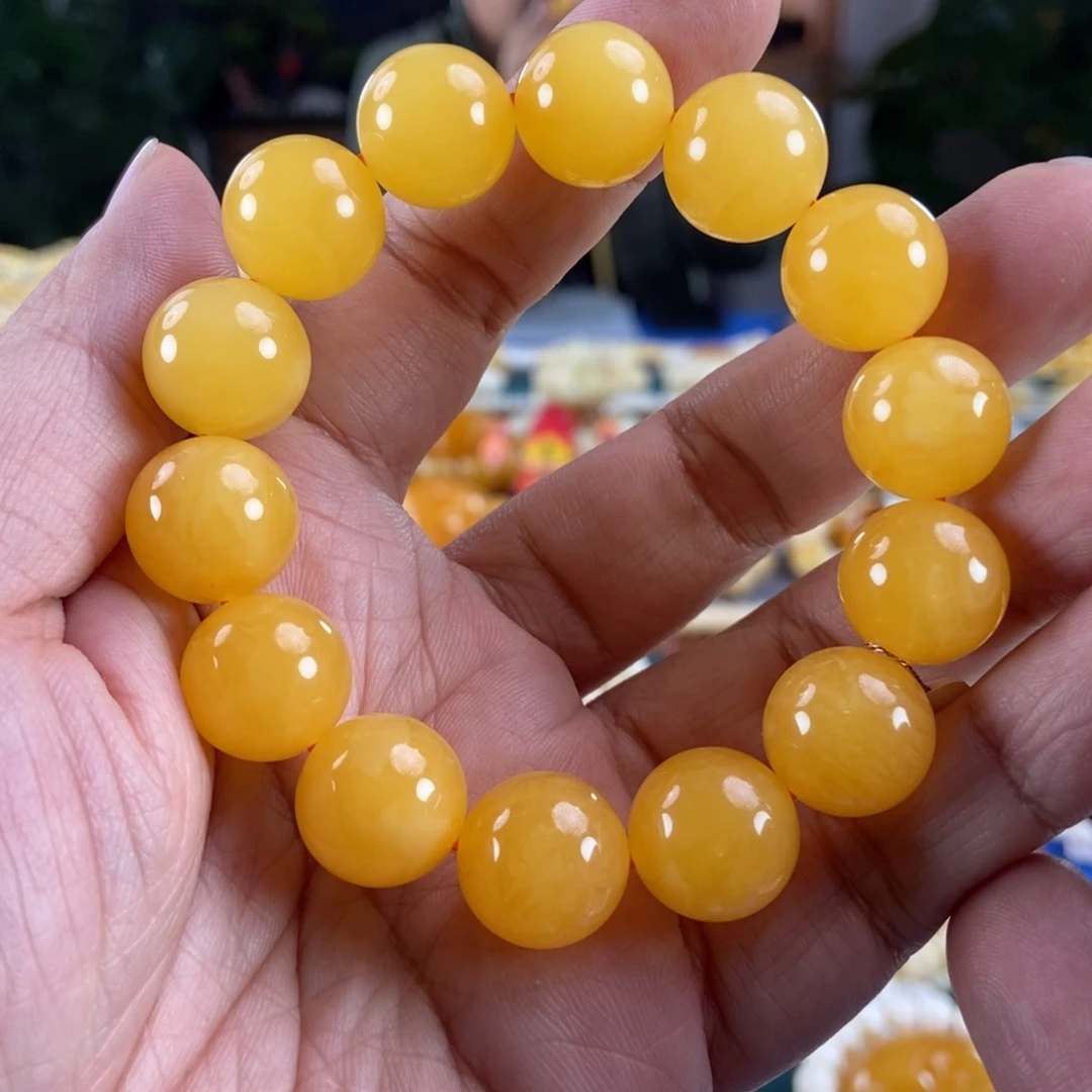 琥珀未镶嵌珠宝奇石15鸡油红蜜蜡手串27.88