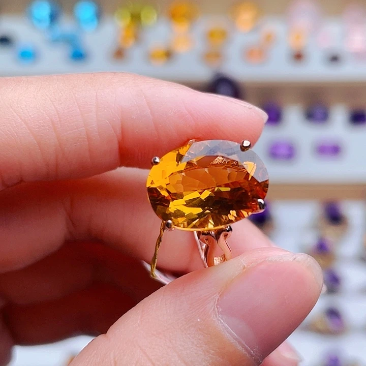 随***-银S925镶嵌戒指黄晶天然保真