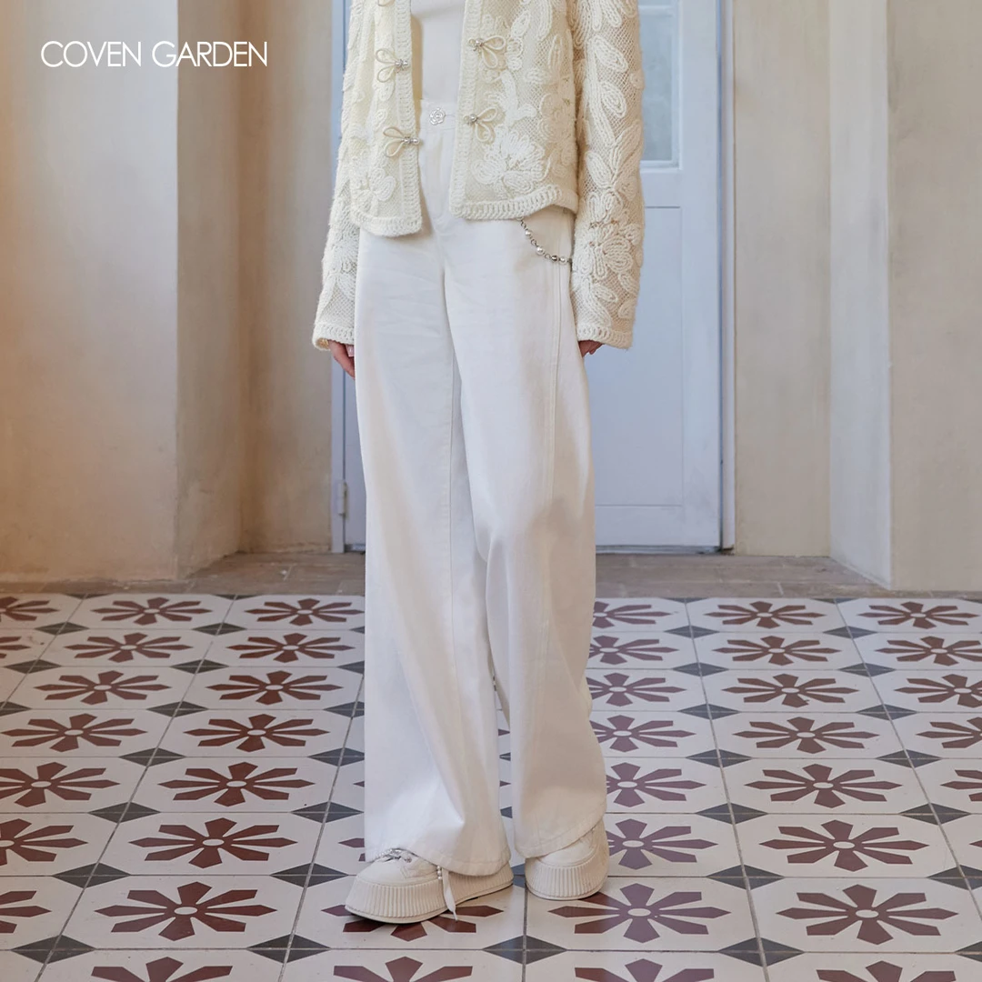 哥文花园 2025早秋新款白色牛仔裤女阔腿裤直筒 CSA3066220