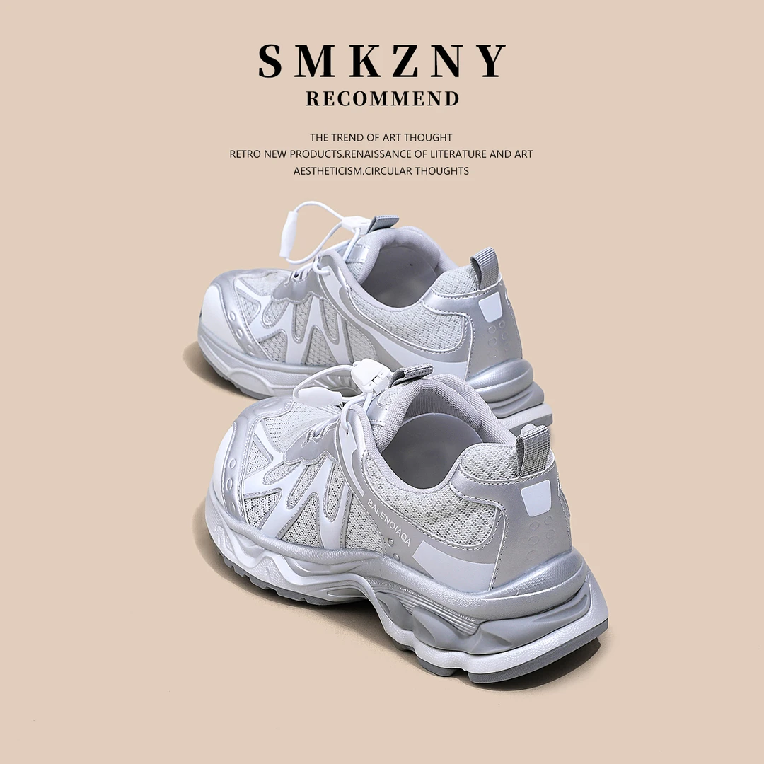 网红银色老爹鞋女2025新款夏季百搭爆款网纱透气轻便运动跑步鞋子