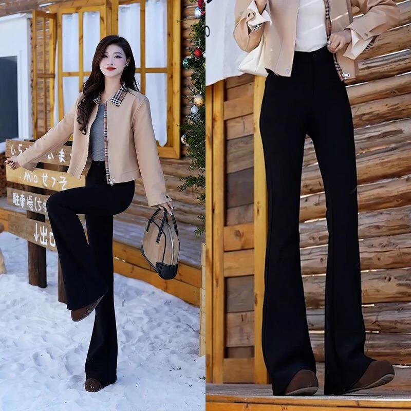 秋冬微喇裤显瘦高腰休闲裤女士前卫性感裤气质长裤修身马蹄喇叭裤