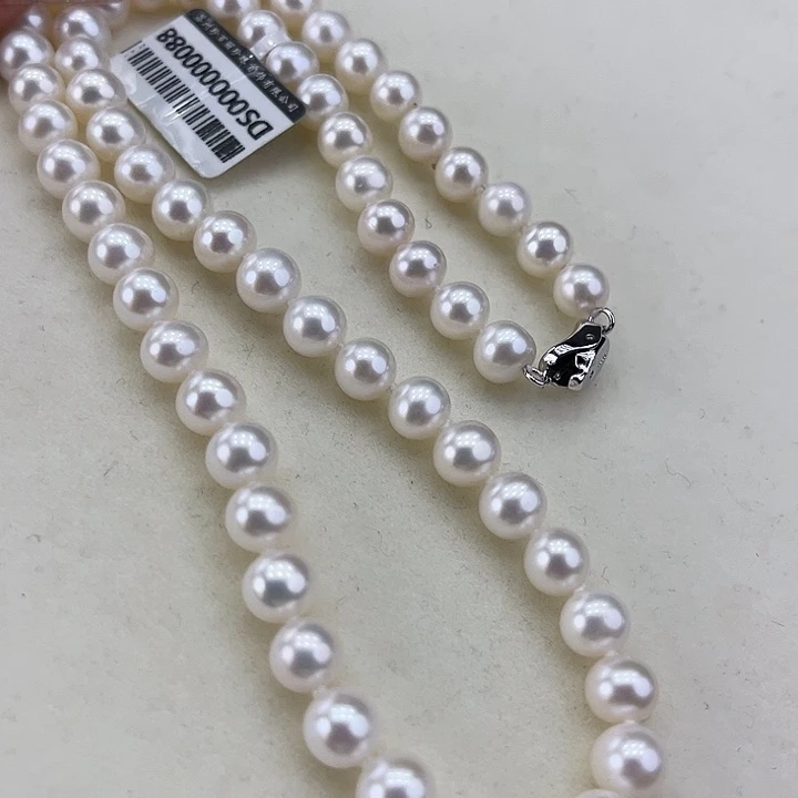 淡水珍珠颈饰银S925镶嵌卡6.7极光白高品