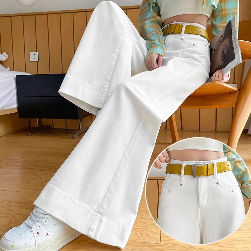 白色牛仔裤女款宽松阔腿2025春夏季小个子松弛感不贴腿微喇叭裤子