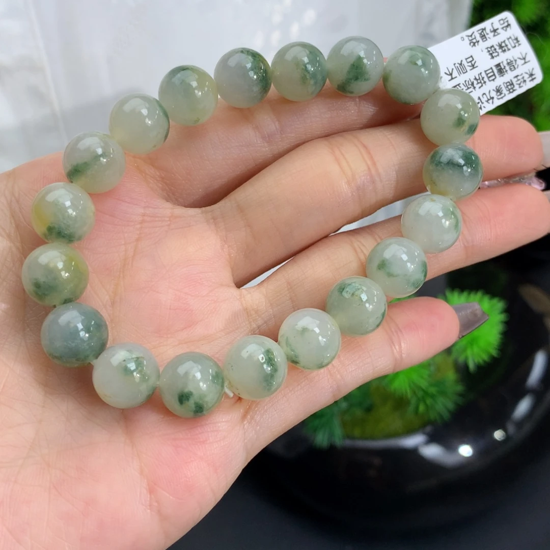 翡翠手链未镶嵌卡9.9冰胶黄绿飘花手串