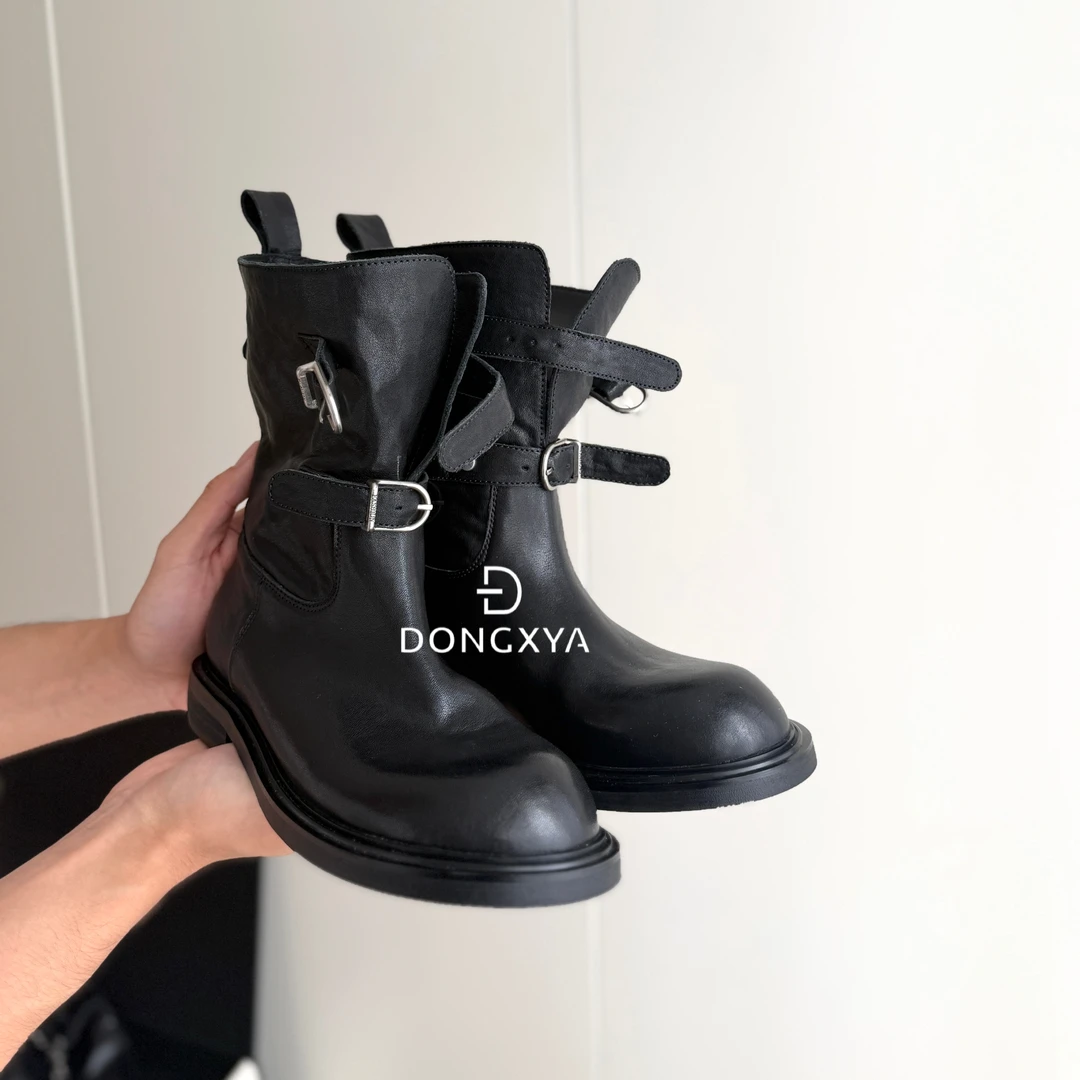 DONGXYA｜巴恩风水洗马皮中筒时装马丁靴｜马皮高档木跟时尚
