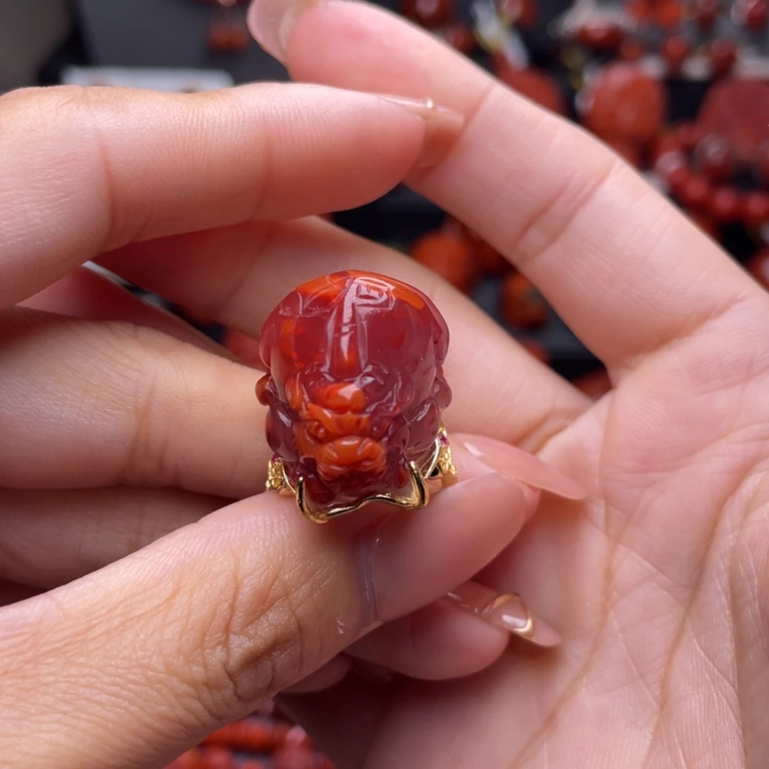 【闪购商品】南红玛瑙貔貅戒指银S925镶嵌