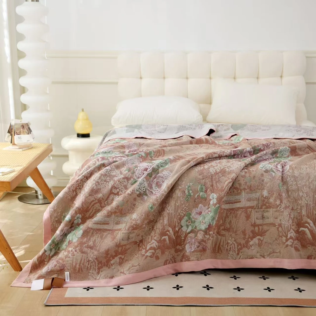 X【床盖-加大皇家玫瑰-粉】230*250cm轻奢多功能四季通用定制床盖