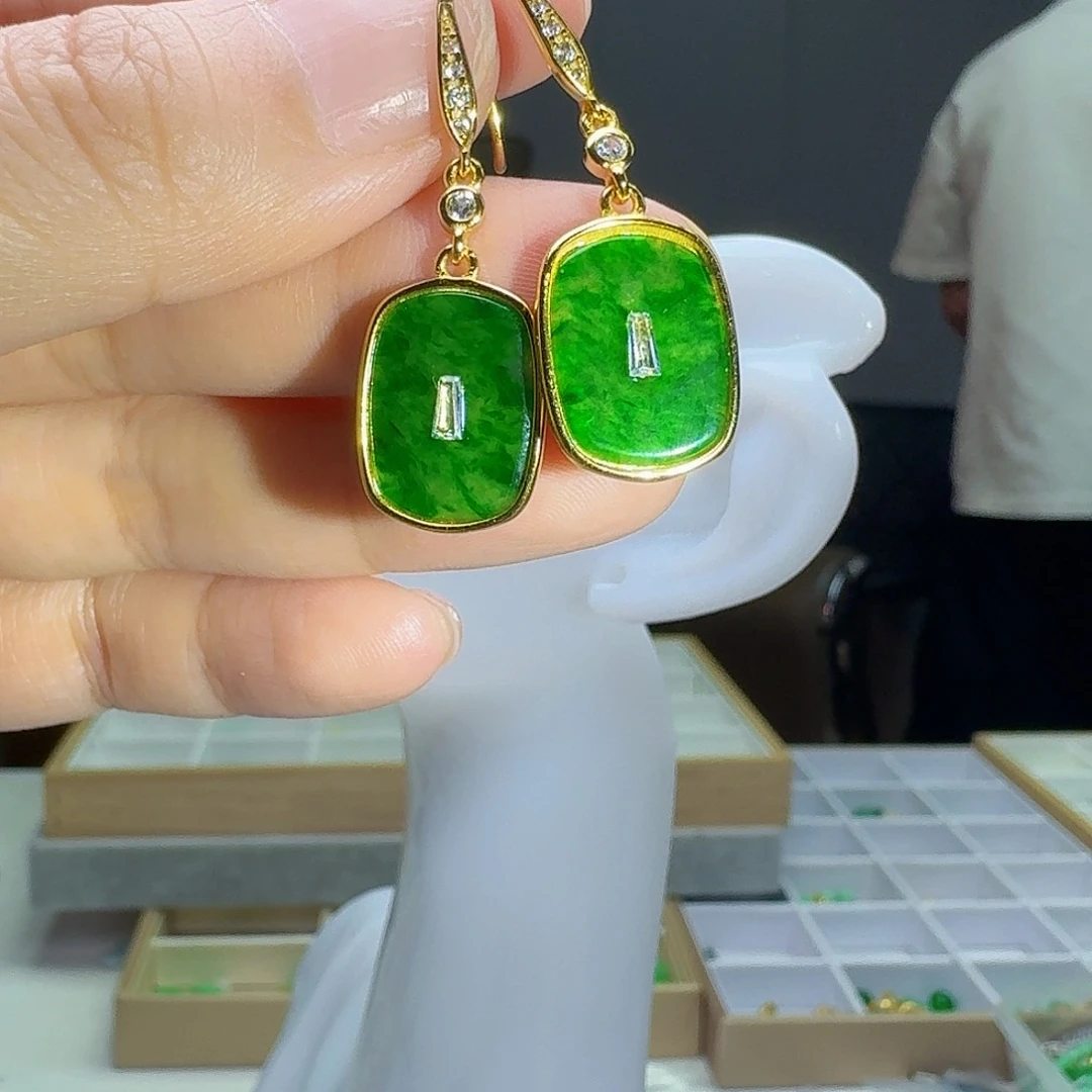 翡翠银S925镶嵌耳饰多样性发货其一