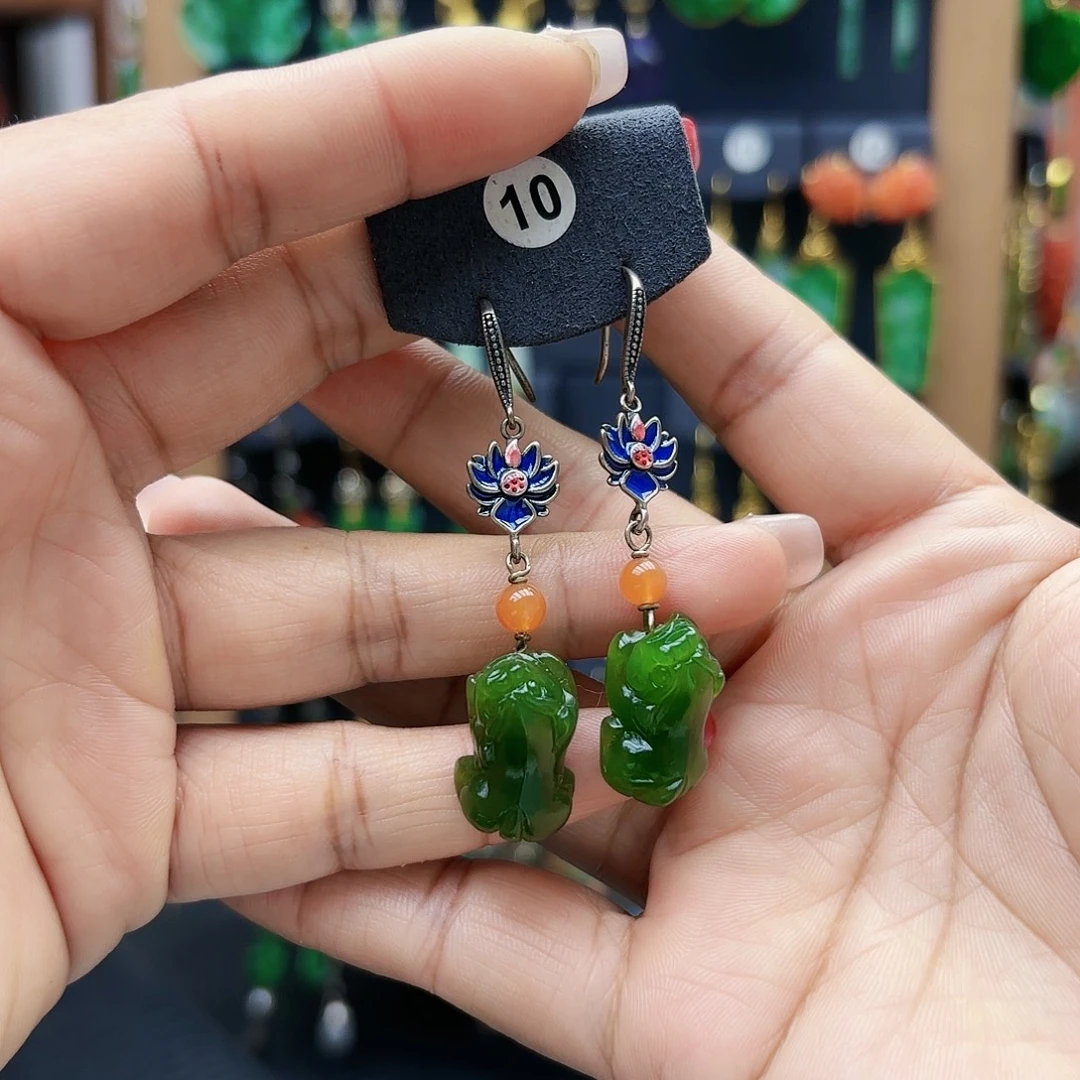 好***情和田玉银S925镶嵌耳饰耳坠