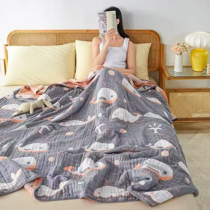 【小鲸鱼】150*200 单人六层纯棉纱布夏季轻薄盖毯休闲毯