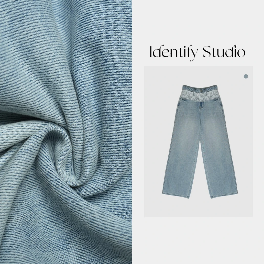 IDENTIFY香香“蕾丝蓝调”春季百搭蕾丝拼接直筒显瘦牛仔裤子25SS