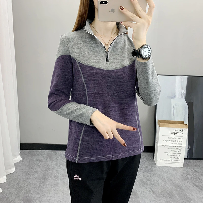 218加绒加厚抓绒衣女保暖透气弹力防寒立领内搭休闲