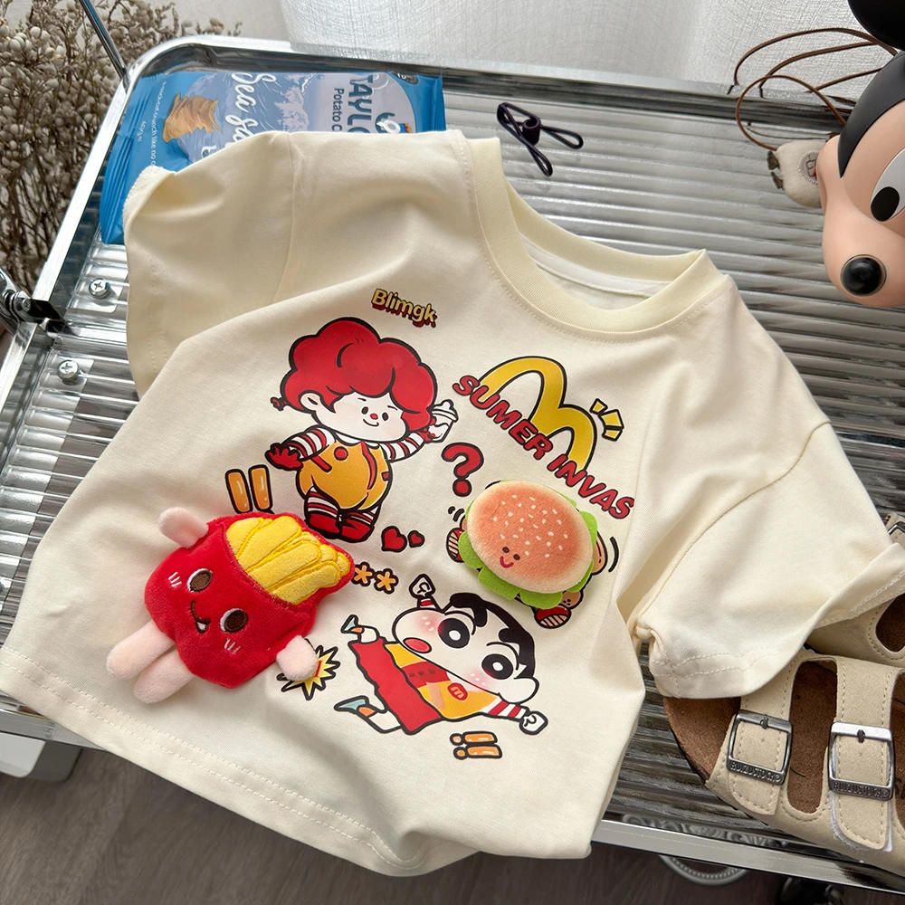 韩系可爱卡通潮牌短袖2025新款男女宝宝宽松上衣潮