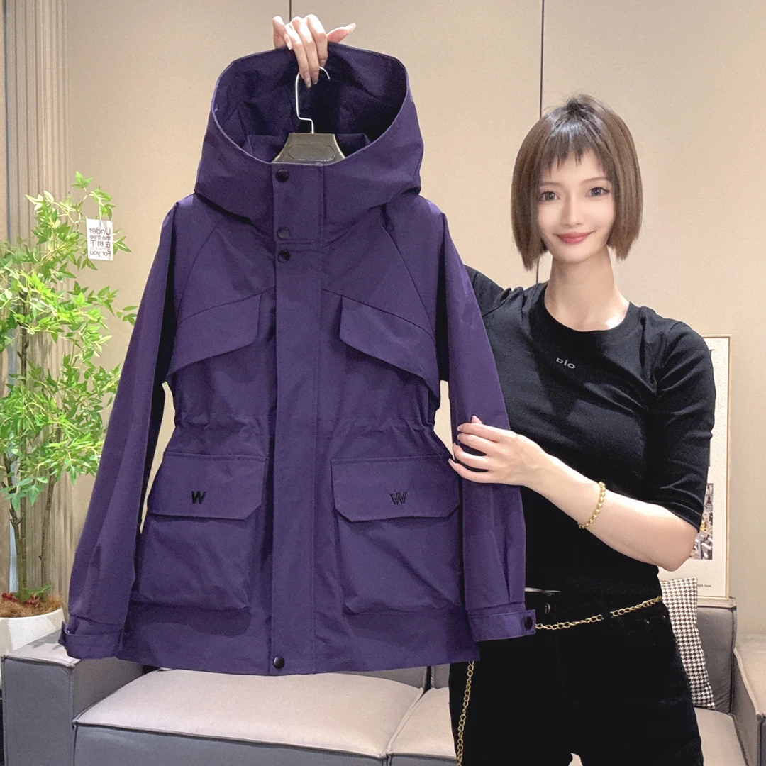 秋季中长款连帽单里衬风衣时尚休闲宽松大兜抽绳设计外套273-1