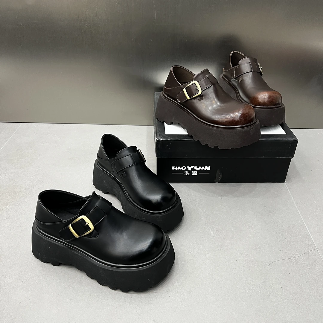 乐福鞋时尚百搭休闲复古春季厚底英伦风圆头黑色秋季松糕底