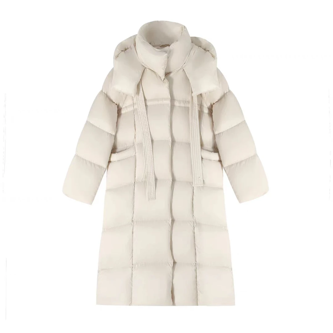 YT072 2024长款白鸭绒羽绒服冬季保暖中长款9020