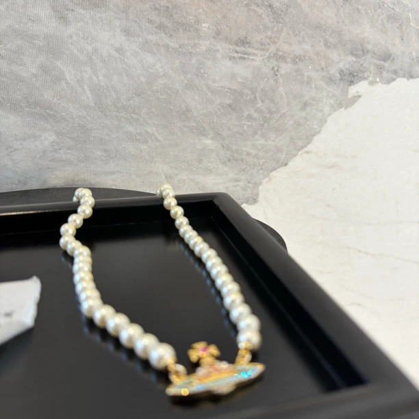 铜合金仿珍珠项链 拼色地球ZZ项链XL3334