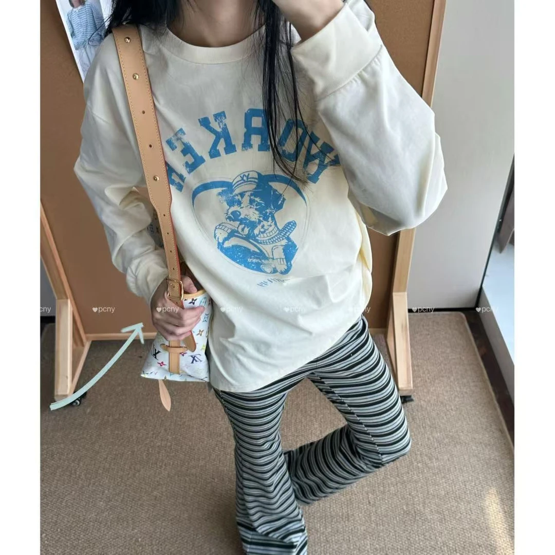 PCNY「字母小狗」不理理冬季新款小众女装美式复古时尚长袖T恤