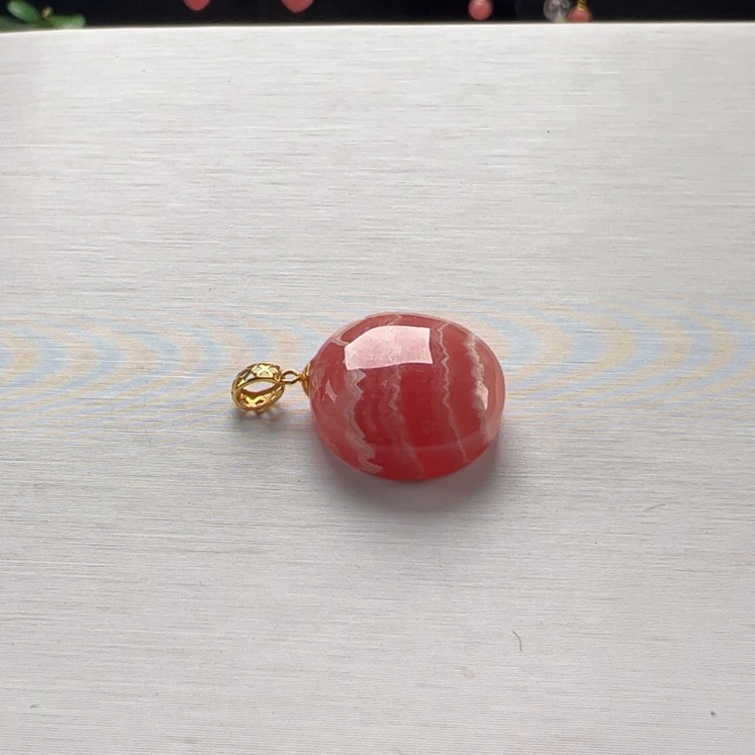 18K金镶嵌菱锰矿（红纹石）吊坠(赠链)品*