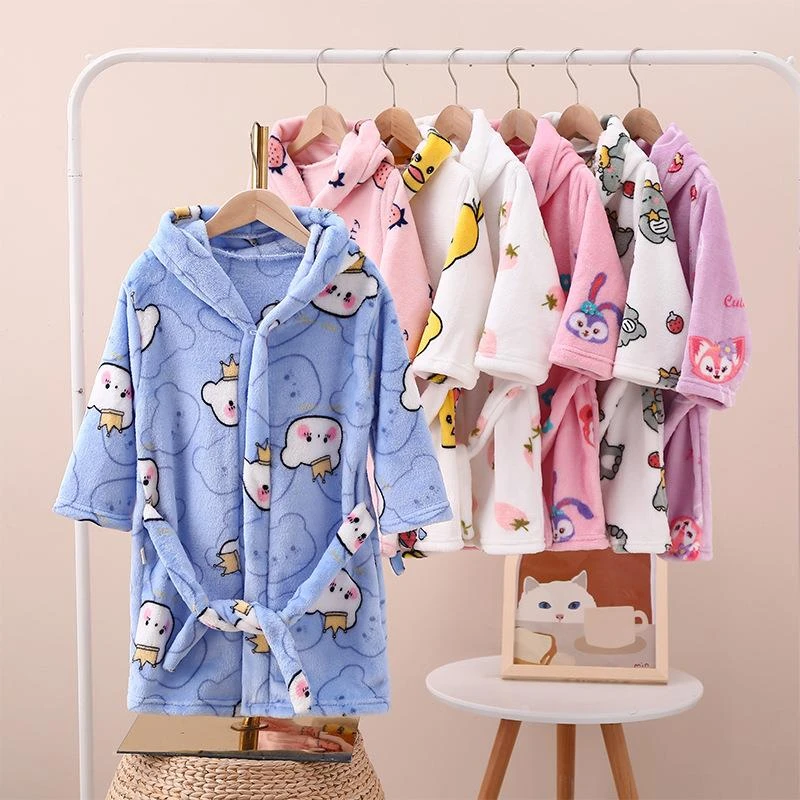 儿童睡袍法兰绒浴袍小孩珊瑚绒卡通家居服男童女童秋冬四季浴袍
