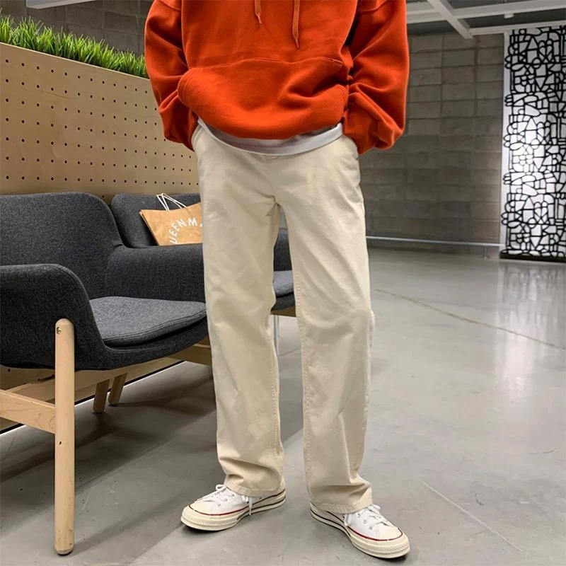 春季新款休闲裤男士潮男宽松直筒百搭韩版潮流港风复古阔腿长裤子