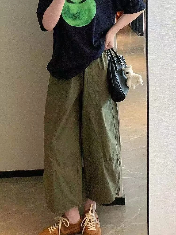 【花边纸片裤】2025年夏季韩系百搭拼接线轻薄九分纸片裤