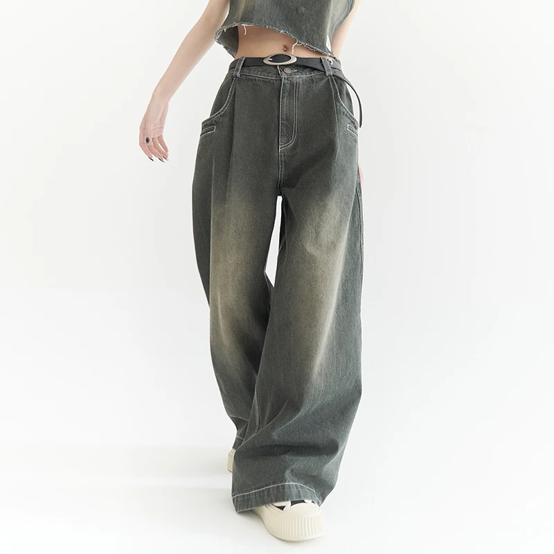 万有引力博物馆 水洗做旧牛仔裤女2023年新款裤子宽松长裤休闲裤