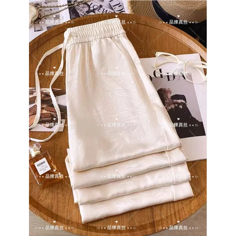 0111竹子刻花透气妈妈装新款立体阔腿裤中式气质洋气高腰休闲裤