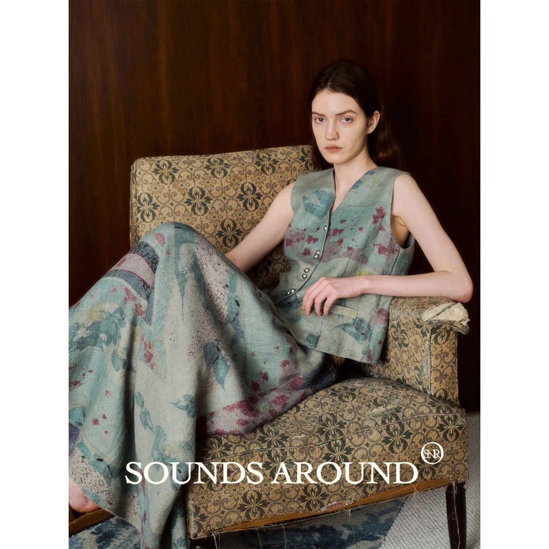 【老钱 法国雨露麻马甲】SOUNDS AROUND 雨露亚麻印花美术馆马甲
