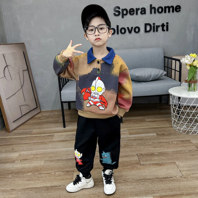 男童扎染奥特曼春秋款套装儿童帅气翻领运动套中小童秋季男孩衣服