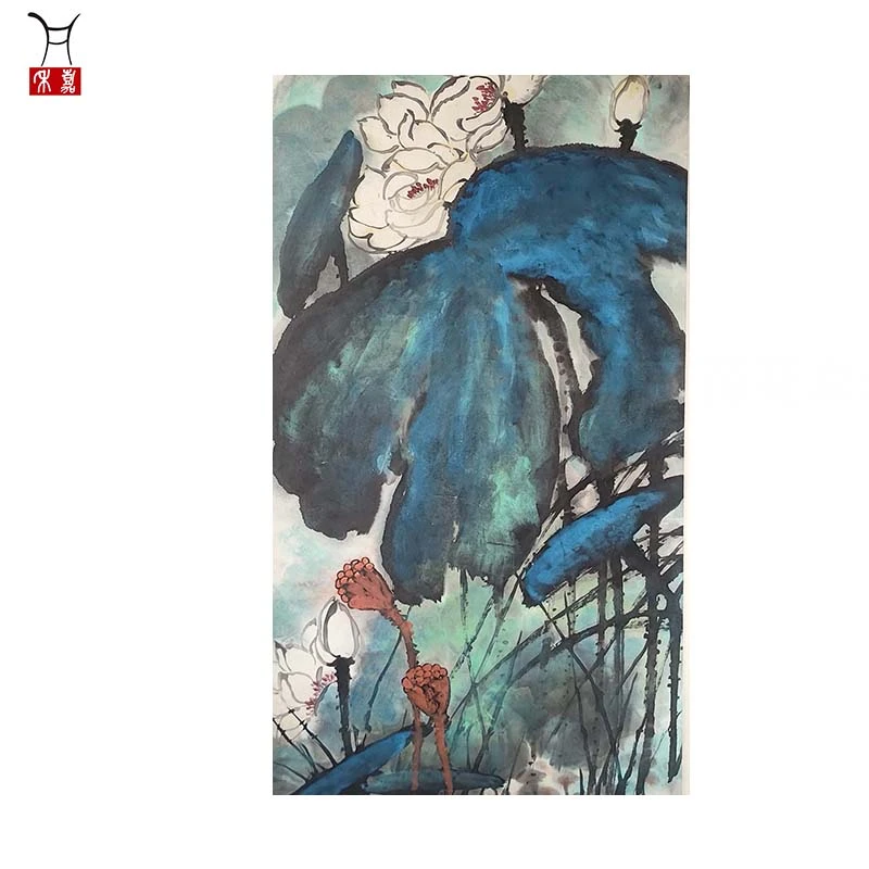 O1002泼彩荷花立轴68x137/8.4平尺