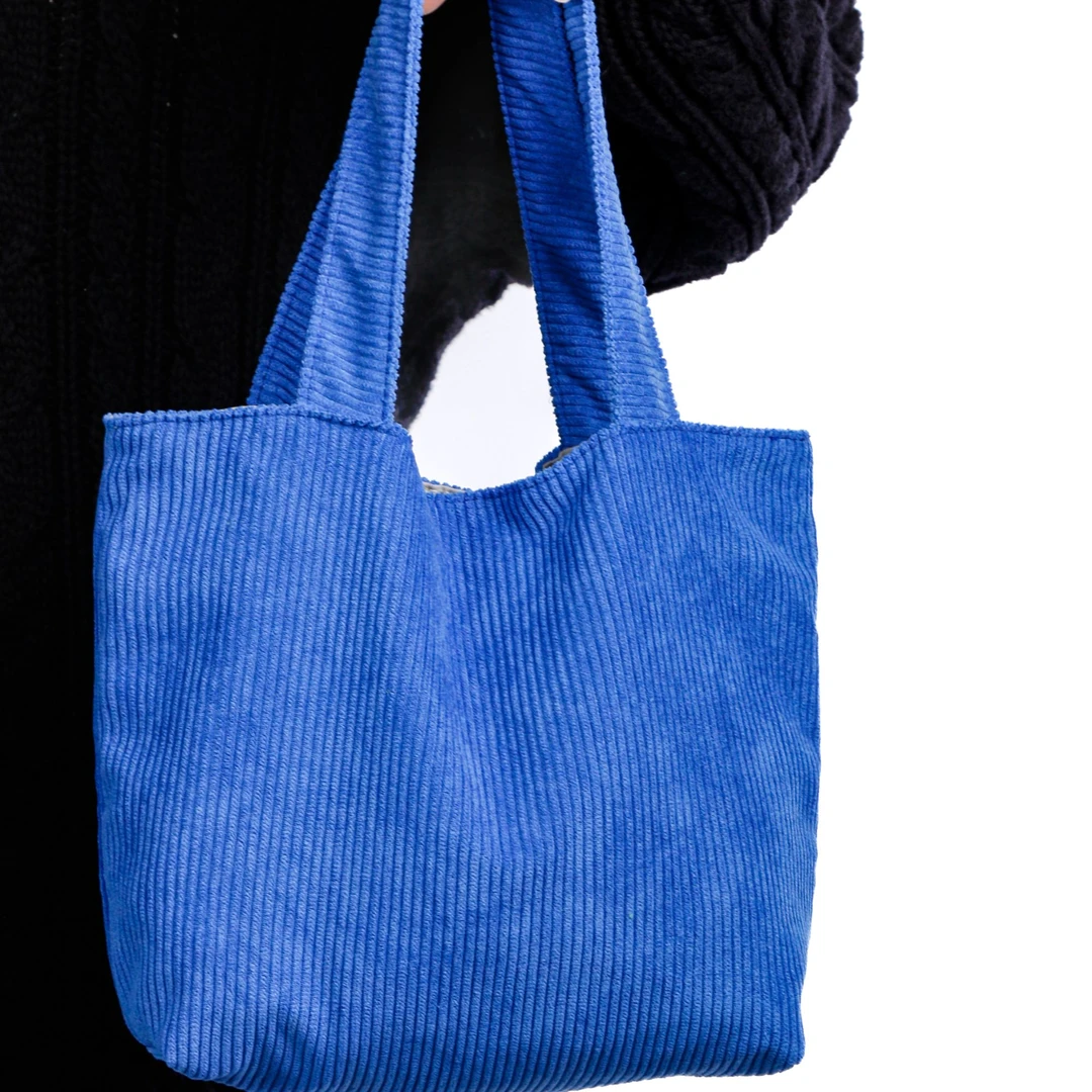 无则艺【mini小托特】可爱卡通时尚休闲单肩文艺克莱因蓝灯芯绒包