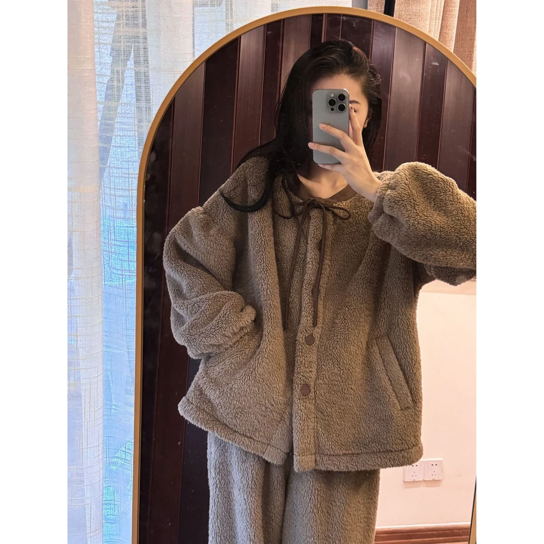 【高品质】亲子睡衣秋冬季母女儿童北羔绒加厚睡衣女童家居服冬款