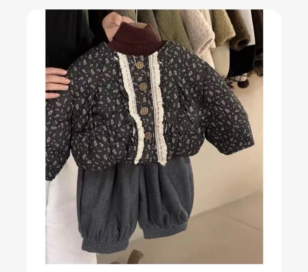 【K10】茉小茉8027衣襟花边棉衣童装